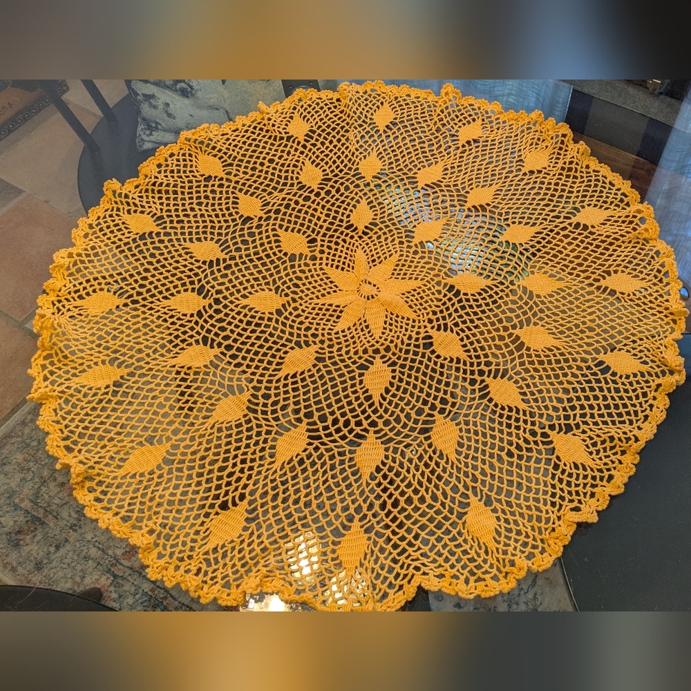 Handcrafted Yellow Crochet Table Dressing / Doily. 28" Round.